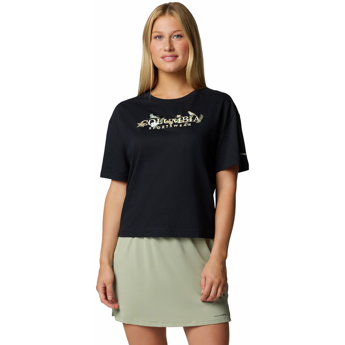 חולצת קרופ קצרה לנשים Rolling Bend Graphic Relaxed Crop Short Sleeve Shirt