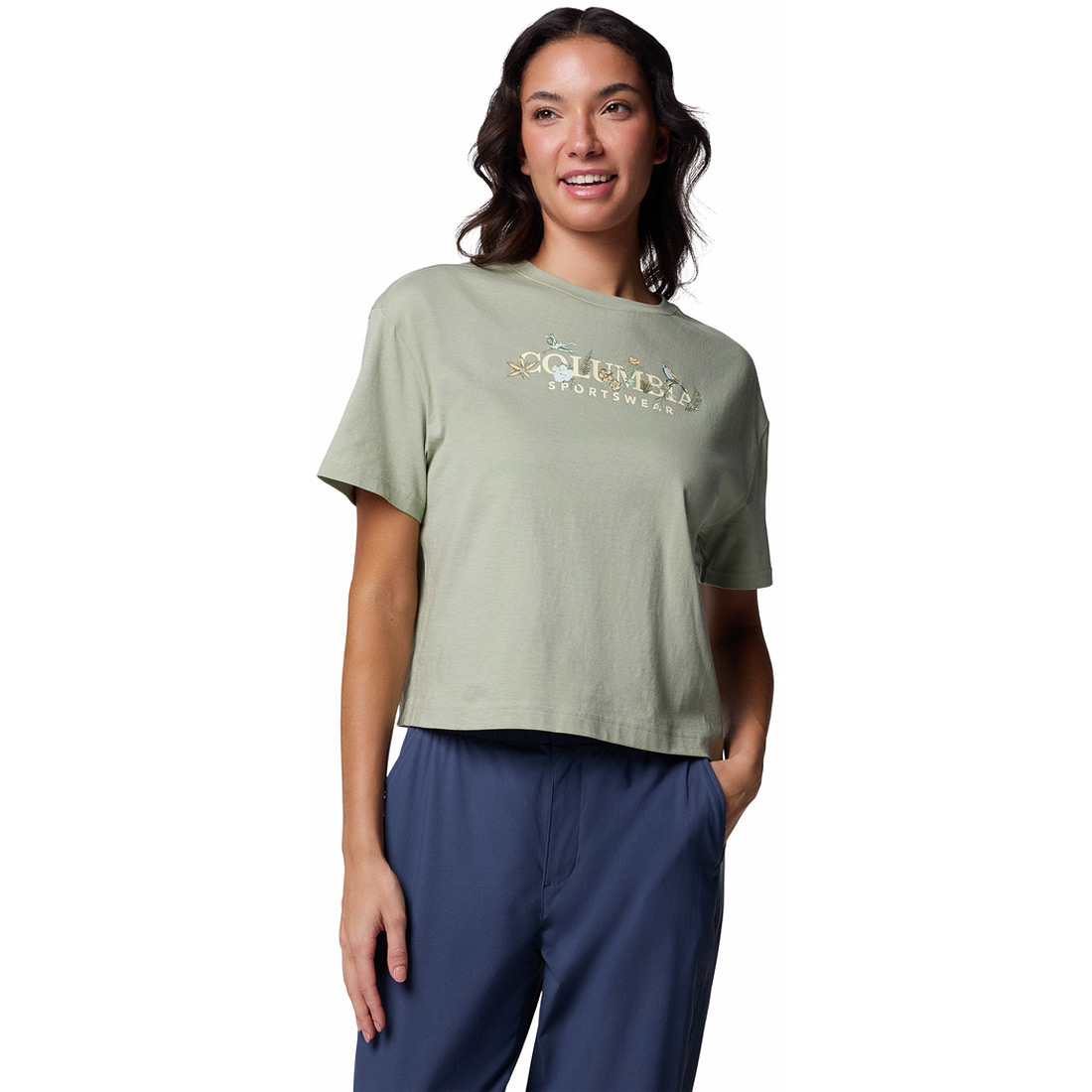 חולצת קרופ קצרה לנשים Rolling Bend Graphic Relaxed Crop Short Sleeve Shirt